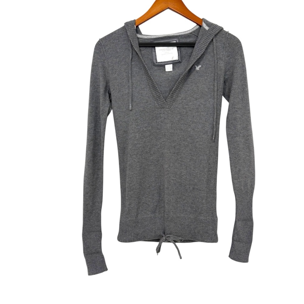 Vintage American Eagle Size XS Gray Knit Pullover Hooded Sweater Elena Gilbert